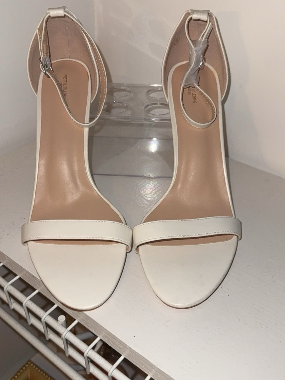 PrettyLittleThing Cream Ankle-Strap Heeled Sandals